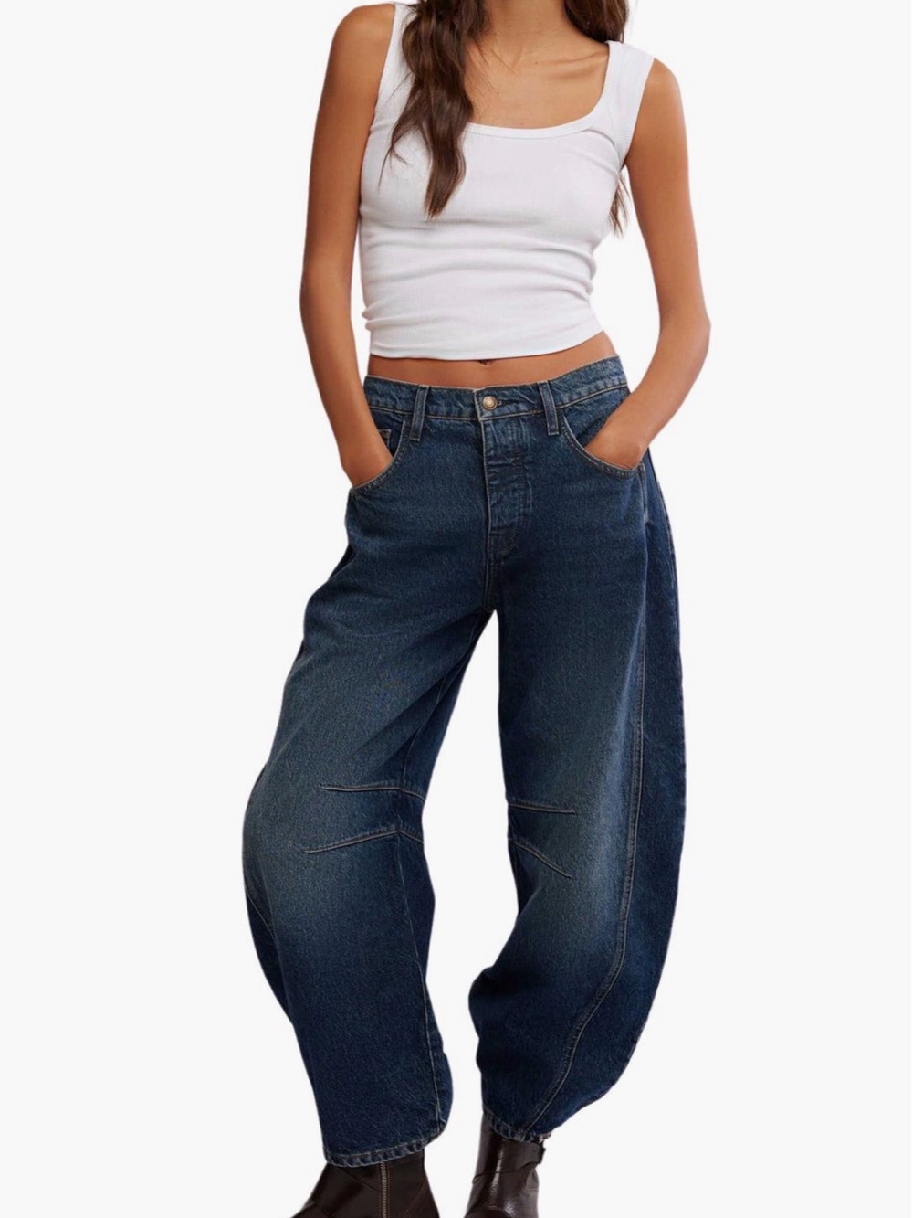 Free People Good Luck Barrel Jeans in Deep Blue Size 26S